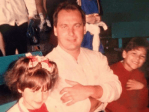 Former Notre Dame football player Steve Schmitz with his children