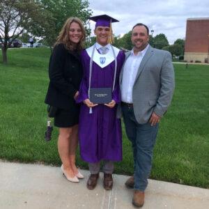 Legacy Donor Wyatt Bramwell and his parents on graduation day