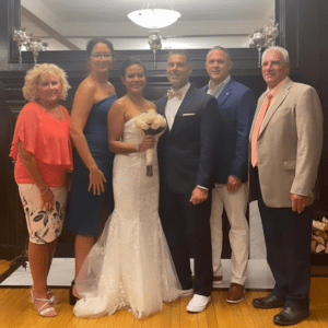 Legacy Donor Tim Zaniboni with wife and friends on their wedding day