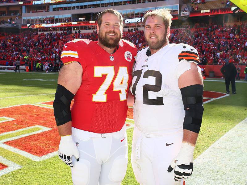 Former NFL brothers Geoff and Mitch Schwartz in their pro football uniforms